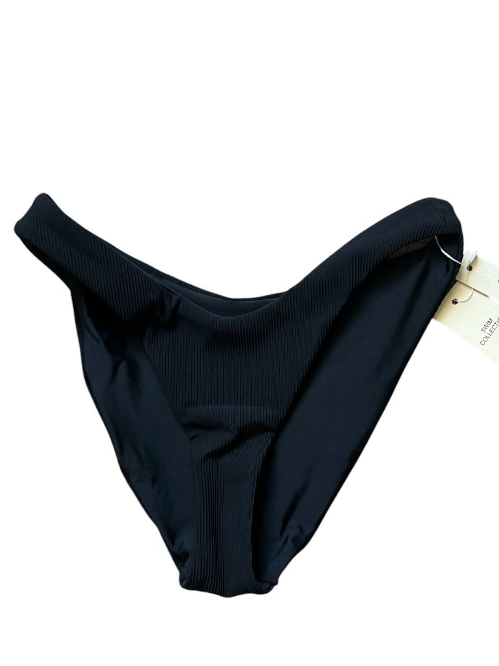 EPIPHANY LA NEW High Cut Leg V-Waist Ribbed Bikini Bottoms In Black Size S